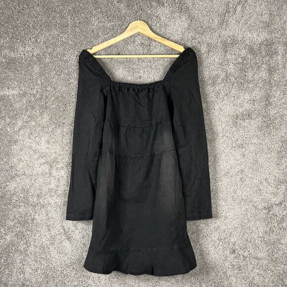 Chaser Dress Womens Small Black Acid Wash Long Sleeve Off Shoulder Mini